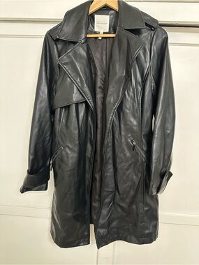 Avec Les Filles Black Faux Leather Trench Coat